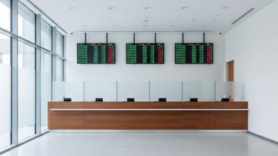 Modern UAE exchange-house branch interior with polished wooden counters and electronic rate display boards