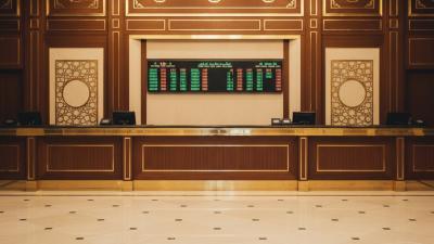 Traditional Gulf exchange-house interior with subtle Arab-Islamic geometric panelling and brass detailing