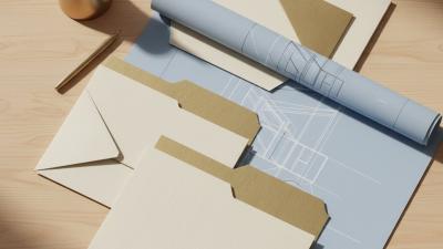 Editorial flat-lay of folders, blueprint sketch, fountain pen, and Arabic coffee dallah on a clean wooden desk