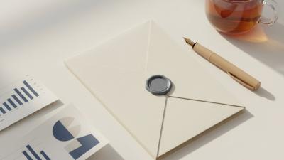 Editorial flat-lay of an insurance policy folder, fountain pen, and abstract bar-chart printouts on a cream surface