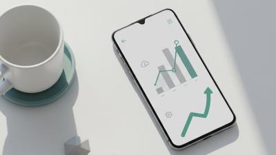 Smartphone showing a generic abstract money-transfer mobile app interface on a clean white desk
