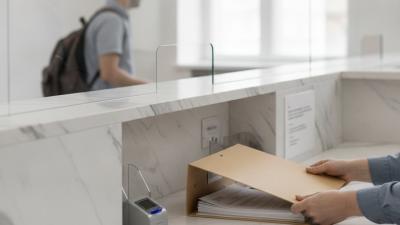 Documents passed across a bright government service counter